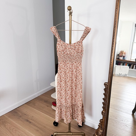knee length dresses for ladies Reformation Emmie Black Floral Midi Dress main image 0